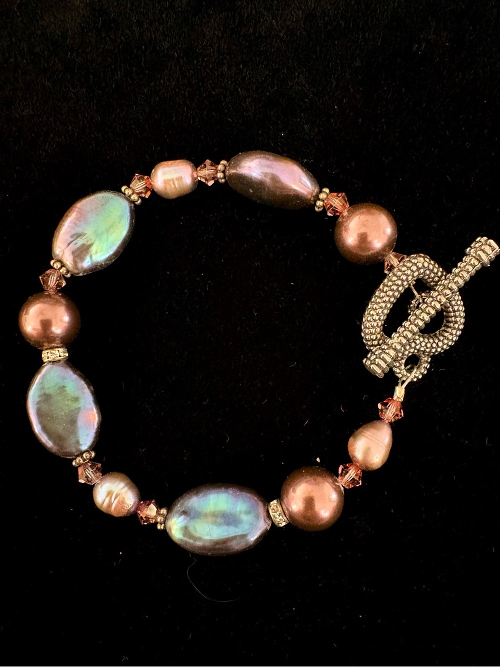 Handcrafted Iridescent Pearl & Copper Bead Toggle Bracelet